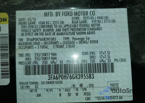 2016 Ford Fusion Se from USA, damaged, VIN 3FA6P0H76GR395583